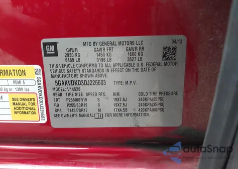 2013 Buick Enclave Premium from USA, damaged, VIN 5GAKVDKD3DJ226603